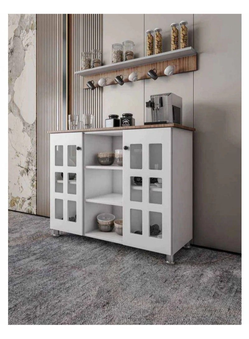 إيه جي دي خزانة تخزين متعددة الأغراض لركن القهوة، خزانة جانبية للمطبخ بأرفف وأبواب، حامل فرن الميكروويف، منظم مطبخ للأواني والفواكه والخضروات - Image 5