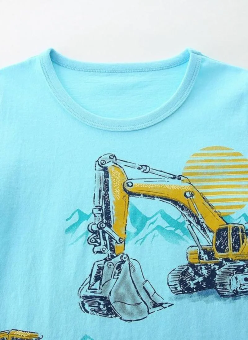 YUNIQEE Turquoise Blue Graphic Printed Round Neck T-shirt