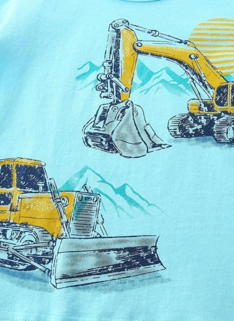 YUNIQEE Turquoise Blue Graphic Printed Round Neck T-shirt