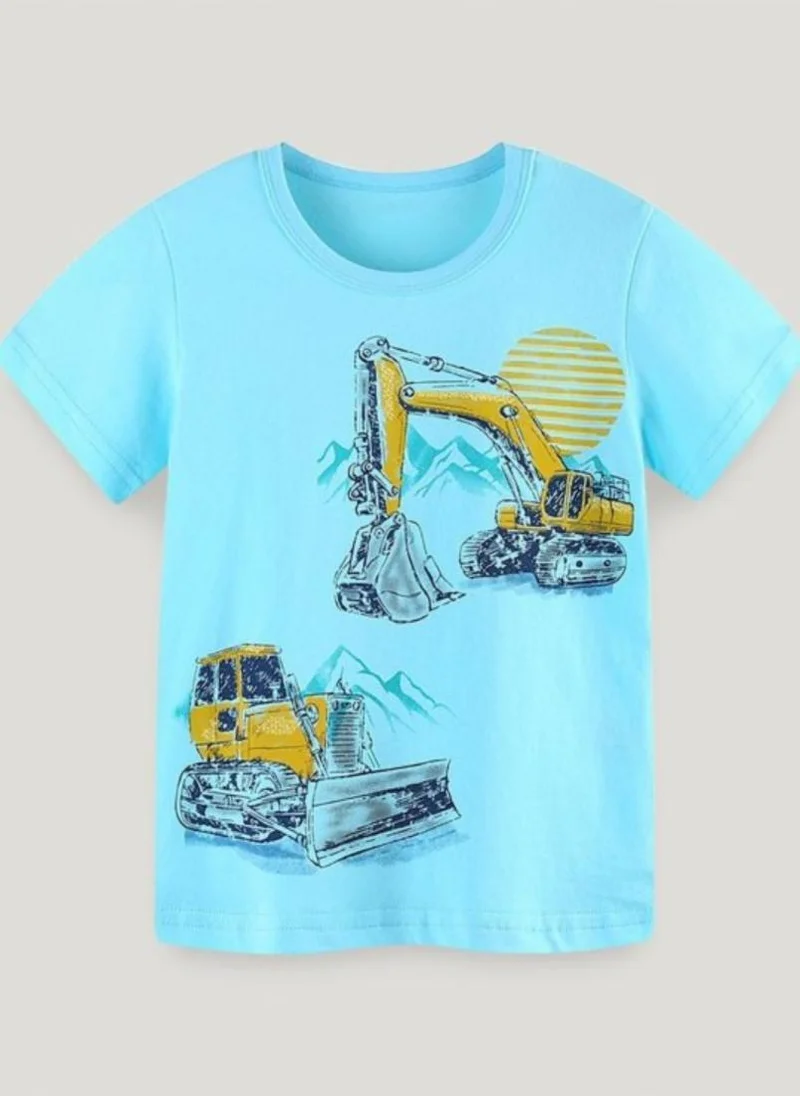 YUNIQEE Turquoise Blue Graphic Printed Round Neck T-shirt