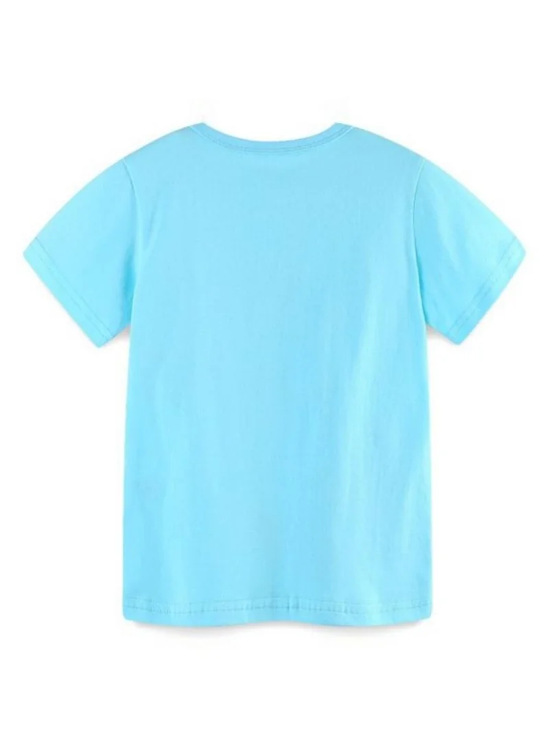 YUNIQEE Turquoise Blue Graphic Printed Round Neck T-shirt