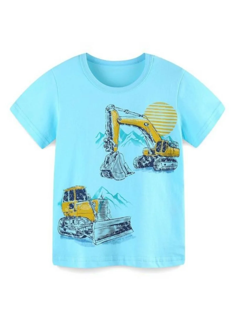YUNIQEE Turquoise Blue Graphic Printed Round Neck T-shirt