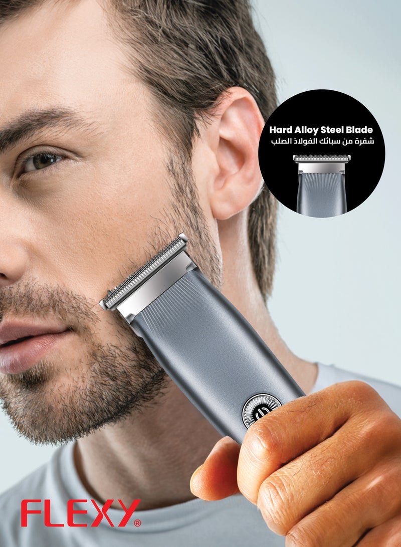 فليكسي مجموعة العناية القابلة لإعادة الشحن FLEXY: ماكينة تشذيب شعر الأنف 3 في 1، ماكينة تشذيب الشعر، ماكينة حلاقة، شحن/استخدام لمدة ساعتين، شفرات من السبائك الصلبة، USB-C، بطارية 600 مللي أمبير في الساعة، 3 أدلة تشذيب، ضمان لمدة عامين. - Image 3