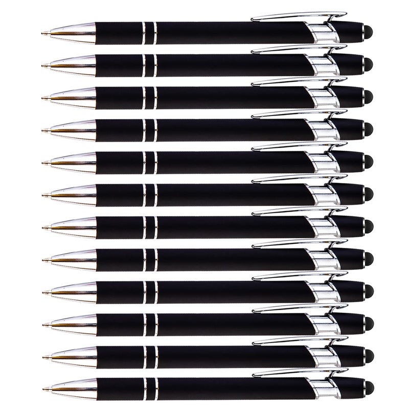 PASISIBICK 12-Piece Black Ballpoint Pen with Stylus Tip, 2 in 1 Stylish Metal Touch Screen Pen - Black Ink, 1.0 mm Medium Point - 5.5 x 0.4 inch / 14 x 1 cm - Image 5