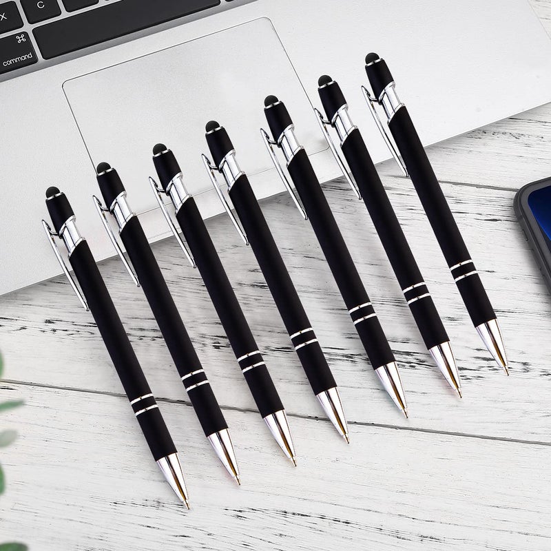 PASISIBICK 12-Piece Black Ballpoint Pen with Stylus Tip, 2 in 1 Stylish Metal Touch Screen Pen - Black Ink, 1.0 mm Medium Point - 5.5 x 0.4 inch / 14 x 1 cm - Image 2