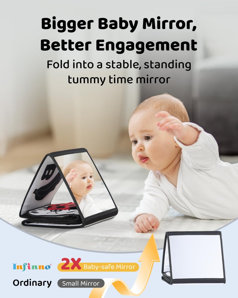 Infinno Black and White Baby Books for Newborn - Tummy Time Mirror & Sensory Toys Soft Montessori Toy for Infant Visual Stimulation, Brain Development & Early Learning - High Contrast Toys for 0-6 Months - Image 3