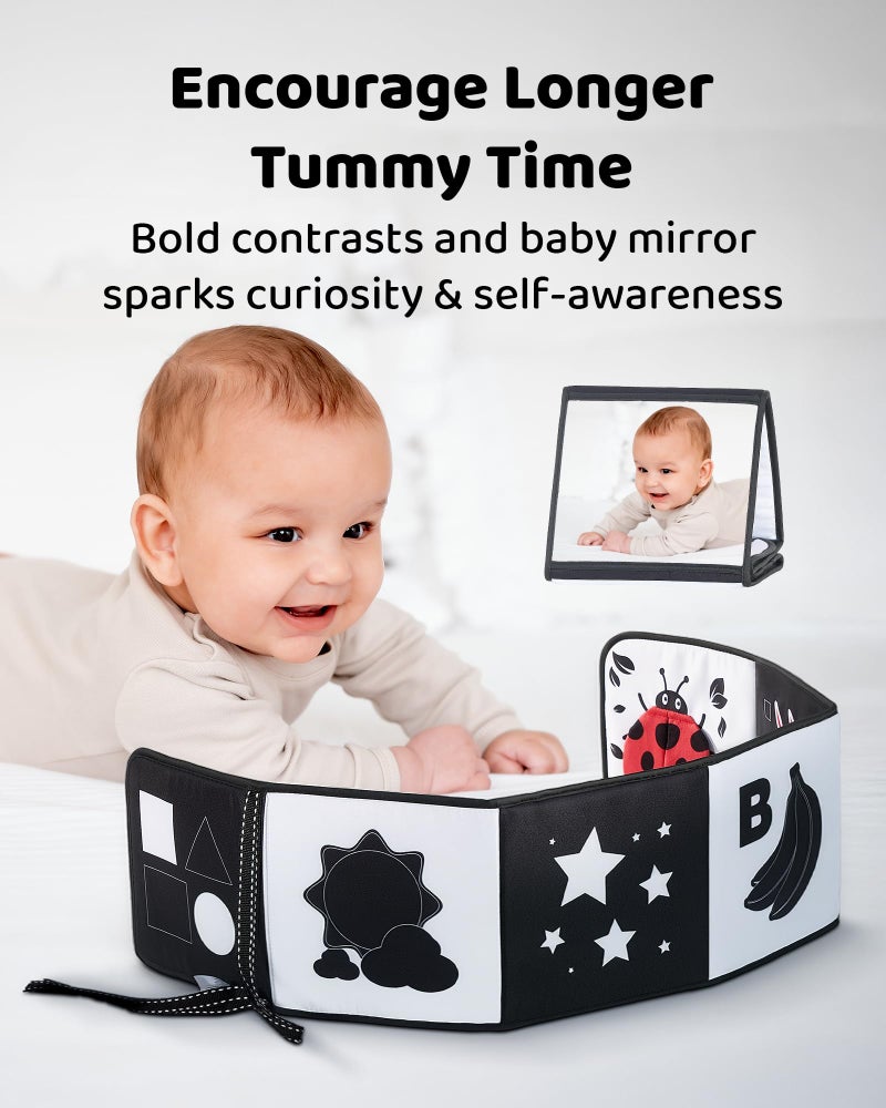 Infinno Black and White Baby Books for Newborn - Tummy Time Mirror & Sensory Toys Soft Montessori Toy for Infant Visual Stimulation, Brain Development & Early Learning - High Contrast Toys for 0-6 Months - Image 2