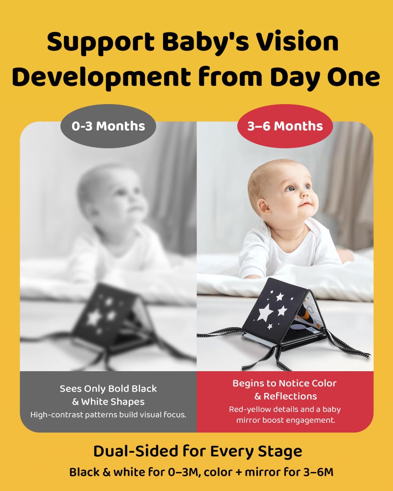 Infinno Black and White Baby Books for Newborn - Tummy Time Mirror & Sensory Toys Soft Montessori Toy for Infant Visual Stimulation, Brain Development & Early Learning - High Contrast Toys for 0-6 Months - Image 5