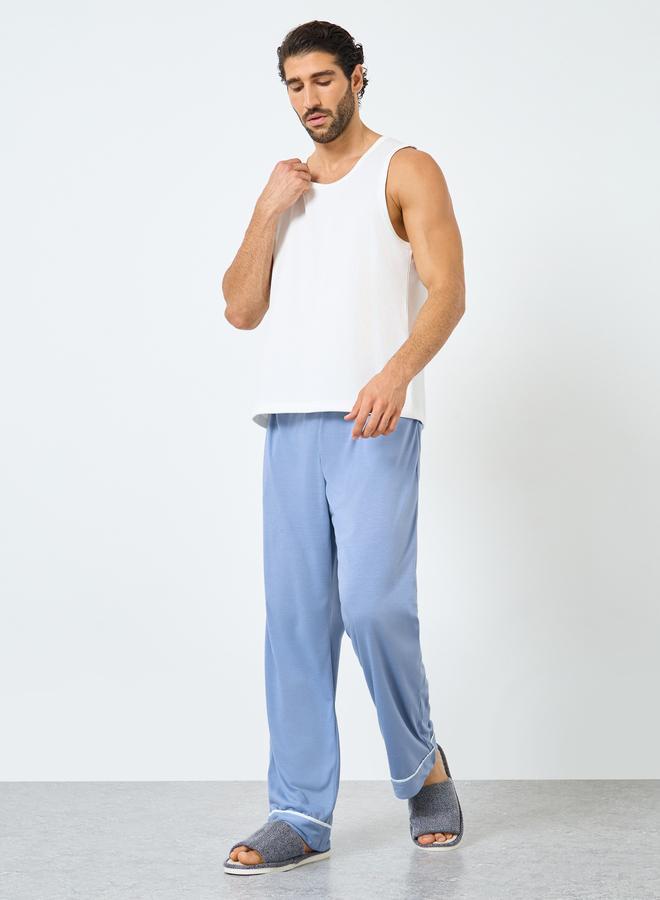 Styli Unwind Navy Blue Solid Pyjama with Contrast Piping Detail - Image 2
