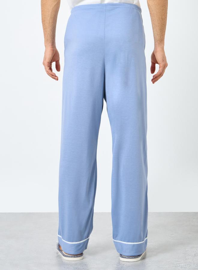 Styli Unwind Navy Blue Solid Pyjama with Contrast Piping Detail - Image 4