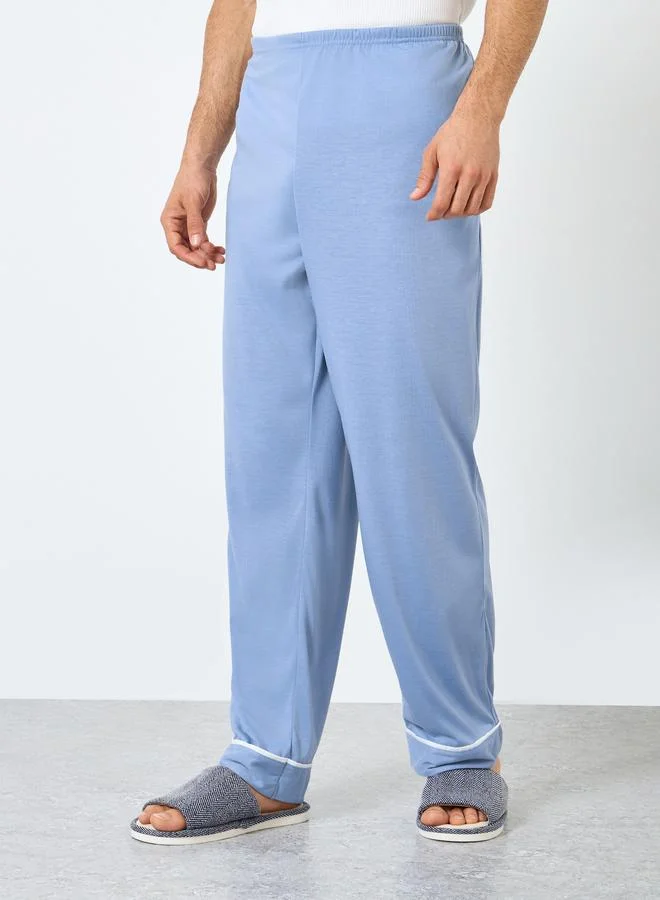 Navy Blue Solid Pyjama with Contrast Piping Detail