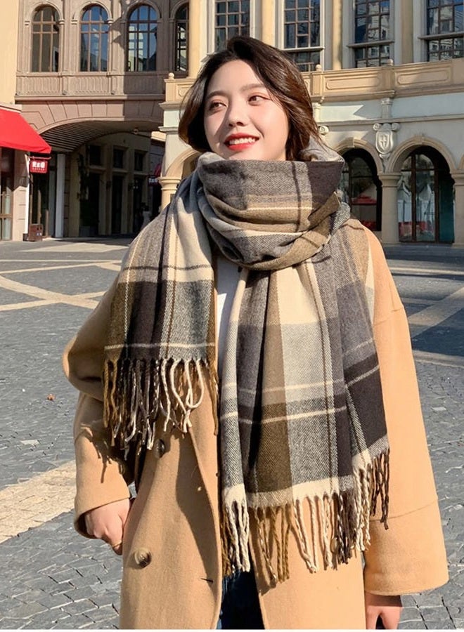 Mocasor Women's Plaid Blanket Scarf Fall Winter Soft Warm Large Lattice Shawl Wraps Big Tartan Scarves for Ladies, Brown Coffee, L - Image 2