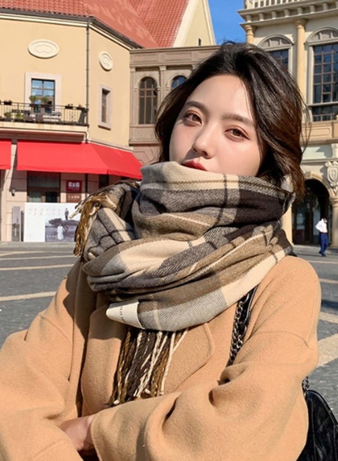 Mocasor Women's Plaid Blanket Scarf Fall Winter Soft Warm Large Lattice Shawl Wraps Big Tartan Scarves for Ladies, Brown Coffee, L - Image 5