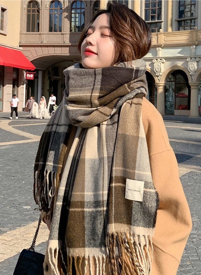 Mocasor Women's Plaid Blanket Scarf Fall Winter Soft Warm Large Lattice Shawl Wraps Big Tartan Scarves for Ladies, Brown Coffee, L - Image 3