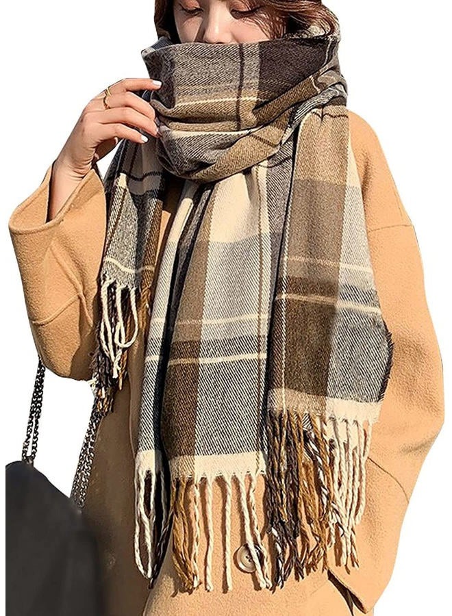 Mocasor Women's Plaid Blanket Scarf Fall Winter Soft Warm Large Lattice Shawl Wraps Big Tartan Scarves for Ladies, Brown Coffee, L - Image 1