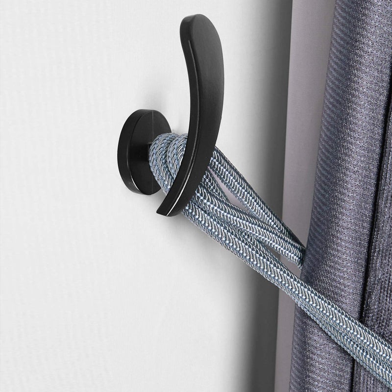 HEMOUR Curtain Holdback 2Pcs Wall Mounted Drapery Tiebacks With Screws Decorative Drapery Metal Hook Wall Hanger Black - Image 5