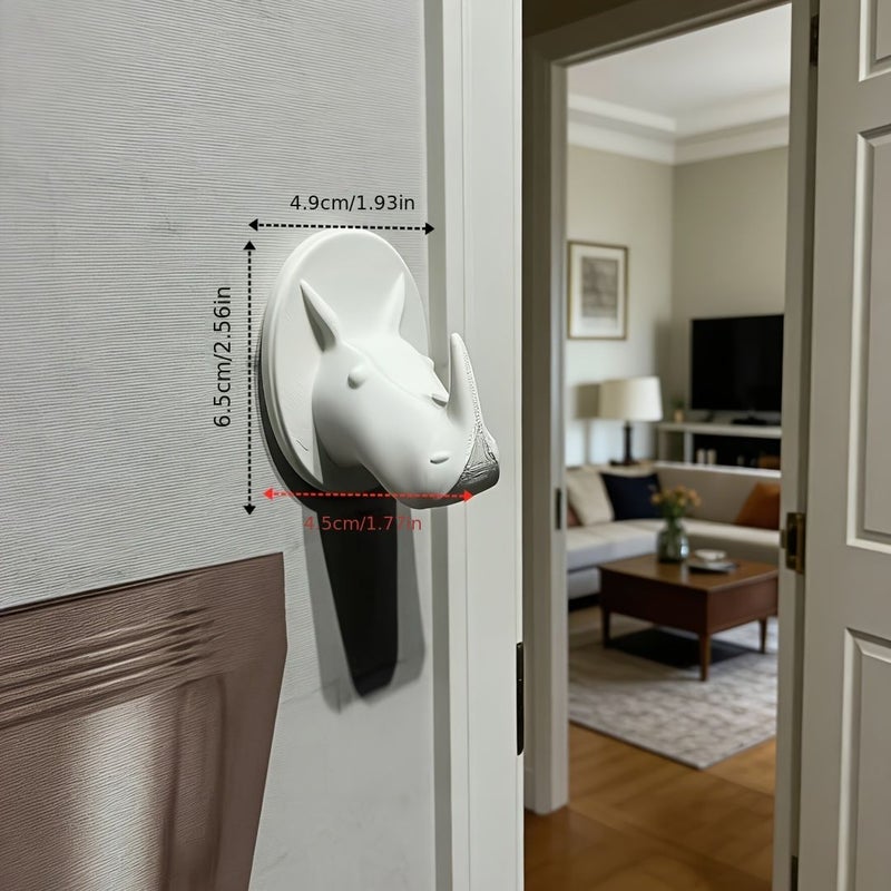Rhino Head Key Hook Black Natural Horns No Drill Install Holds Keys - Image 3
