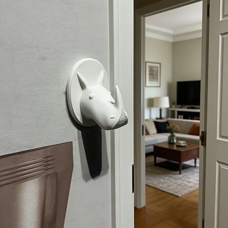 Rhino Head Key Hook Black Natural Horns No Drill Install Holds Keys - Image 2