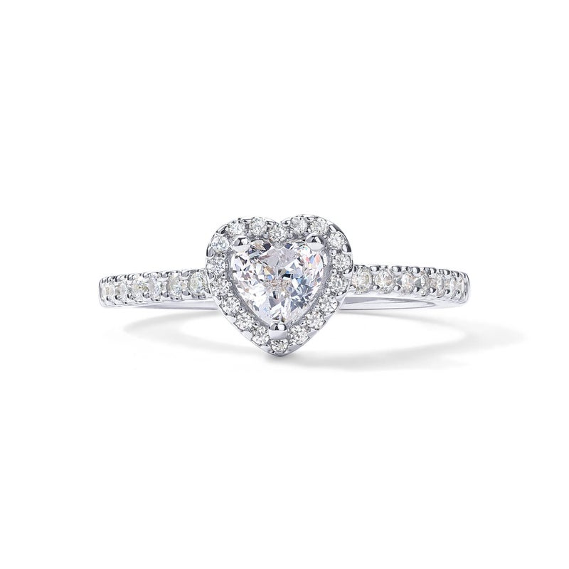 Pavoi 14K Gold Plated Heart Halo Ring For Women | Promise Rings For Her (White Gold  9) - Image 1