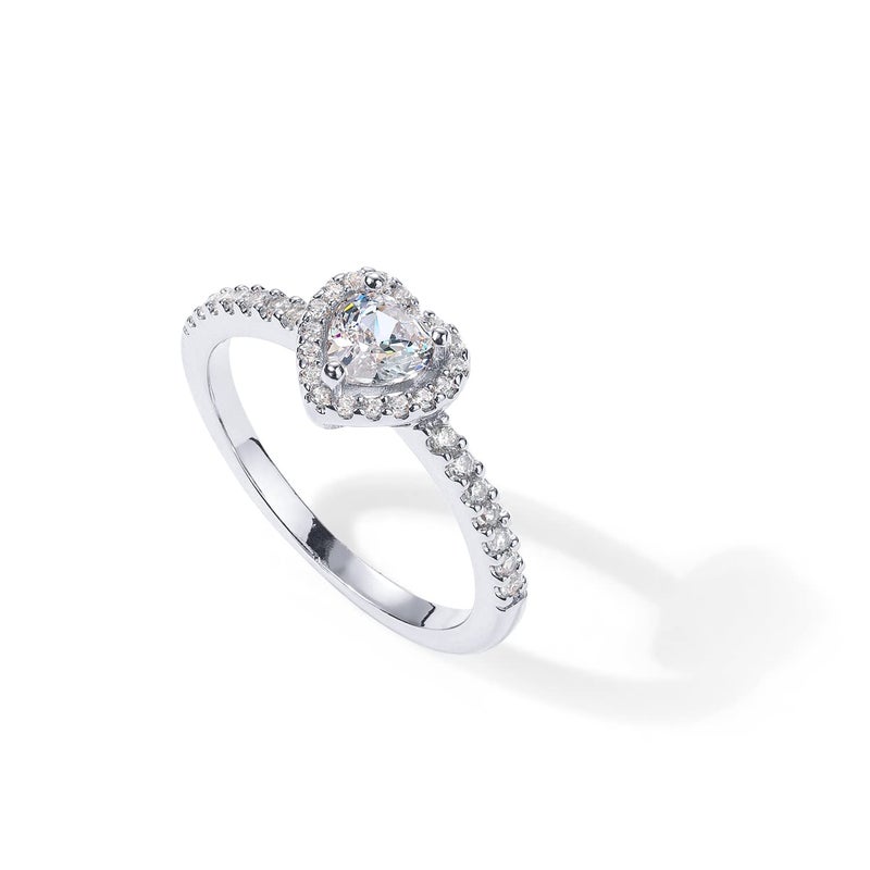 Pavoi 14K Gold Plated Heart Halo Ring For Women | Promise Rings For Her (White Gold  9) - Image 3