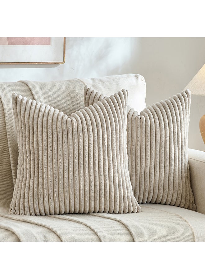 Fancy Homi مجموعة من 2 أغطية وسائد زخرفية محايدة للكنبة، السرير والأريكة، ناعمة ورقيقة بنمط قطن مضلع، تصميم جمالي وحديث - 45x45 سم - بني فاتح - Image 1