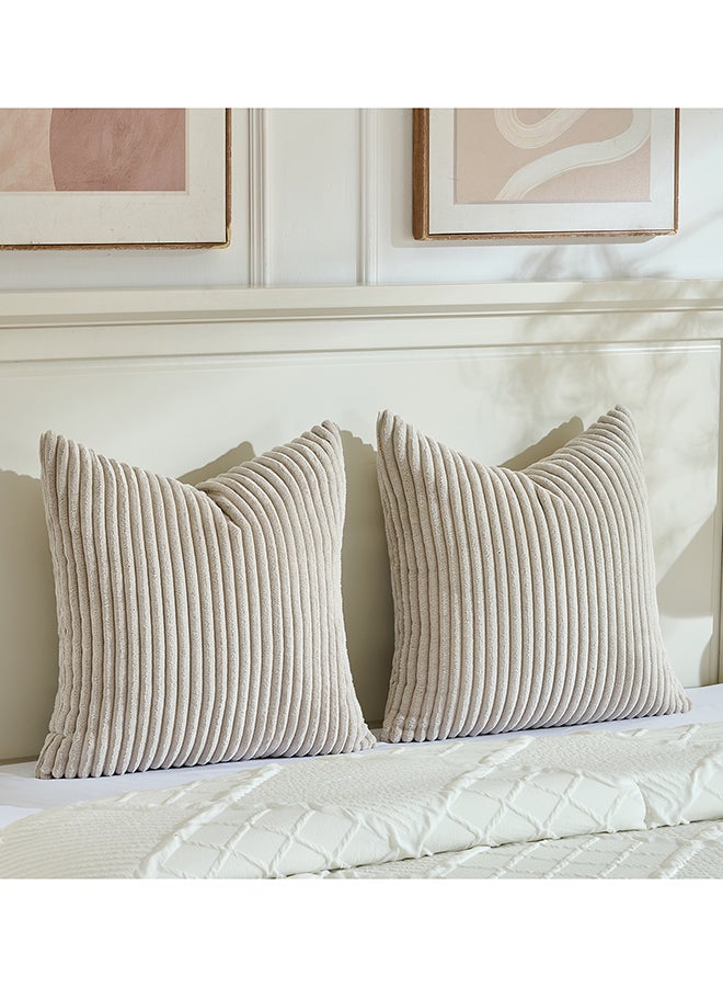 Fancy Homi مجموعة من 2 أغطية وسائد زخرفية محايدة للكنبة، السرير والأريكة، ناعمة ورقيقة بنمط قطن مضلع، تصميم جمالي وحديث - 45x45 سم - بني فاتح - Image 5