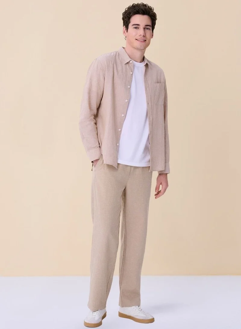 Giordano  Men Relaxed Linen Cotton Straight Khakis for Men | Best Price UAE