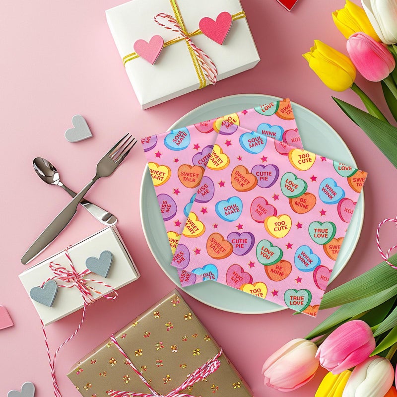 Whaline 80Pcs Valentine Paper Napkin Conversation Heart Luncheon Napkin Disposable Dessert Dinner Hand Napkin For Home Kitchen Party Supplies - Image 4