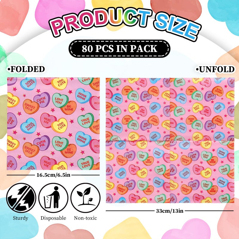 Whaline 80Pcs Valentine Paper Napkin Conversation Heart Luncheon Napkin Disposable Dessert Dinner Hand Napkin For Home Kitchen Party Supplies - Image 2
