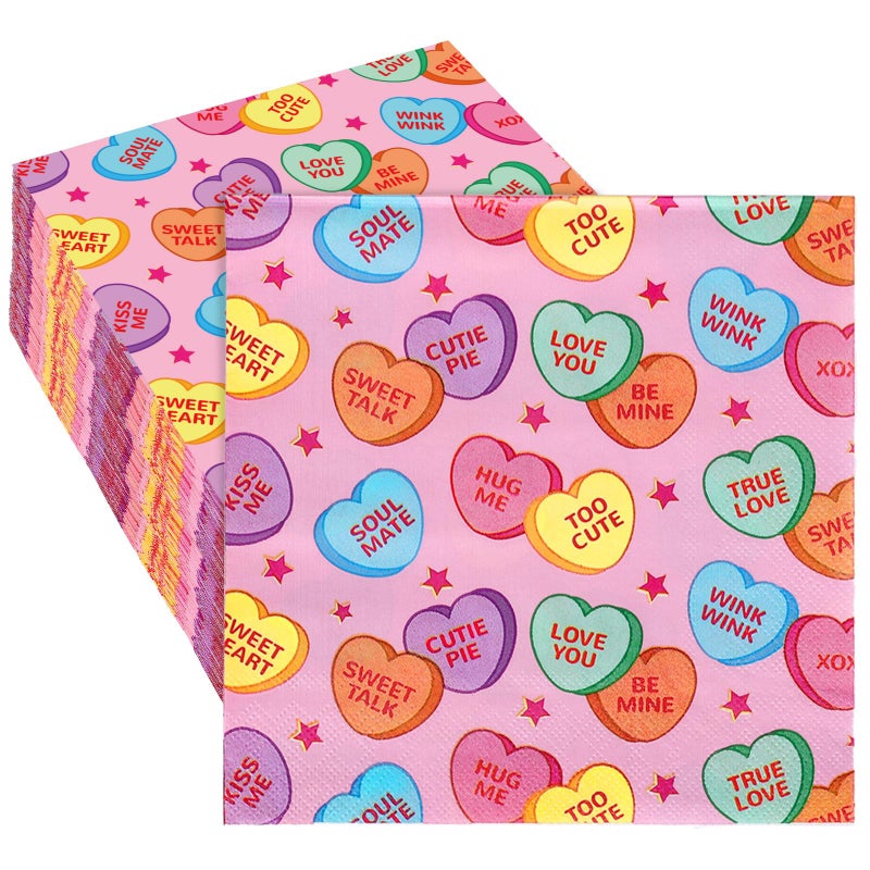 Whaline 80Pcs Valentine Paper Napkin Conversation Heart Luncheon Napkin Disposable Dessert Dinner Hand Napkin For Home Kitchen Party Supplies - Image 1