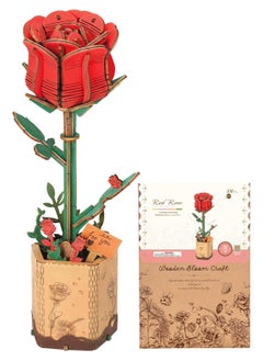 Robotime Rowood DIY Wooden Flower Red Rose TW042 Premium 3D Puzzle Building Kits for Adults & Teens - Decorative Home Décor, Ramadan & Holiday Gift (Eid and Birthday) for Puzzle Enthusiasts, Stress Relief STEM Project  - Image 1