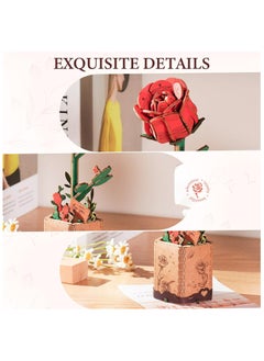 Robotime Rowood DIY Wooden Flower Red Rose TW042 Premium 3D Puzzle Building Kits for Adults & Teens - Decorative Home Décor, Ramadan & Holiday Gift (Eid and Birthday) for Puzzle Enthusiasts, Stress Relief STEM Project  - Image 5