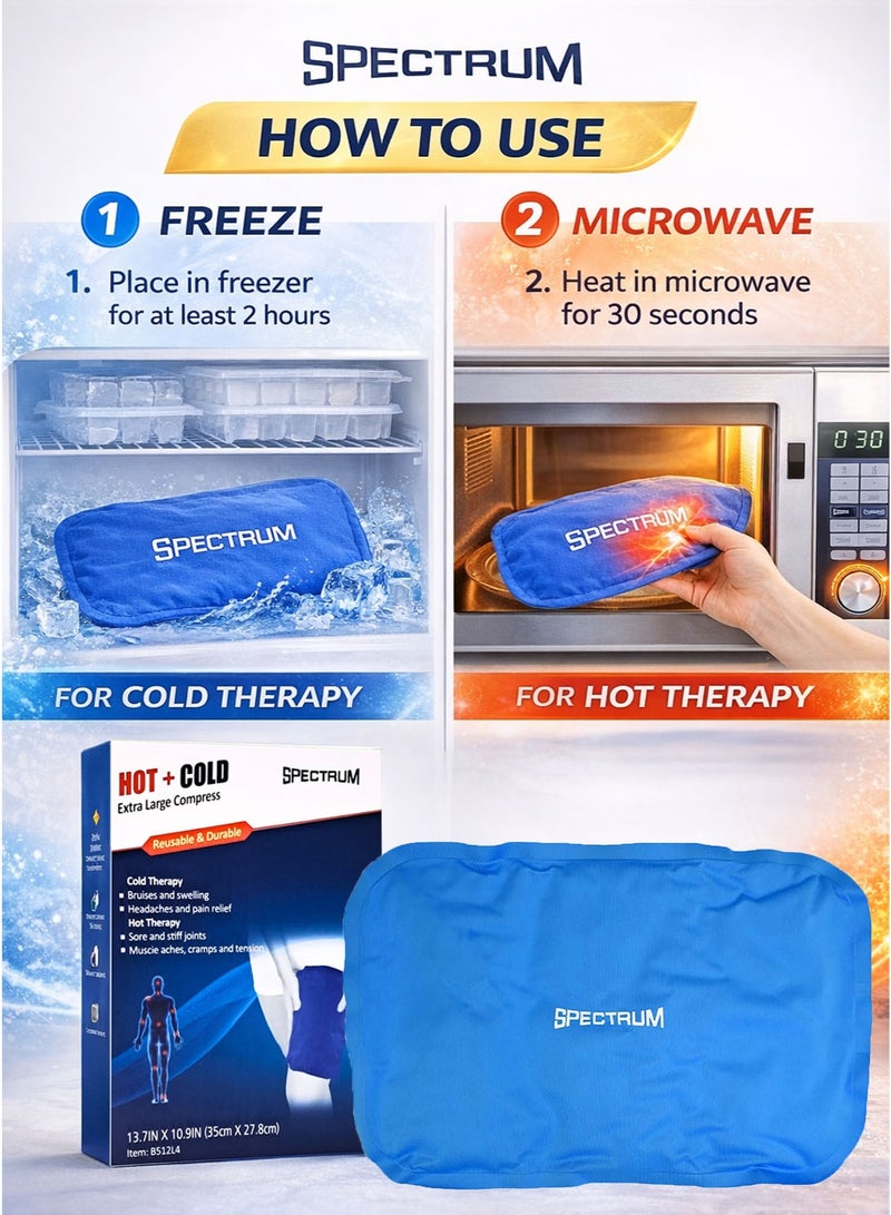 Spectrum Hot & Cold Extra Large Compress 35 x 27.8 cm – XXL Reusable Gel Ice Pack for Back, Shoulder, Knee & Thigh Pain Relief – Microwave & Freezer Safe Heat and Cold Therapy Pad for Swelling, Arthritis, Muscle Cramps, Sports Injury & Post Surgery Recovery - Image 5