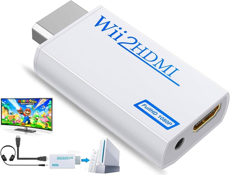 sartyee Wii to HDMI Converter, Wii2 to HDMI for HD Video Audio Output with 3.5mm Audio Jack, Supports All Wii Display Modes 1080P 720P, Wii, Wii U, HDTV, Monitor, NTSC - Image 1