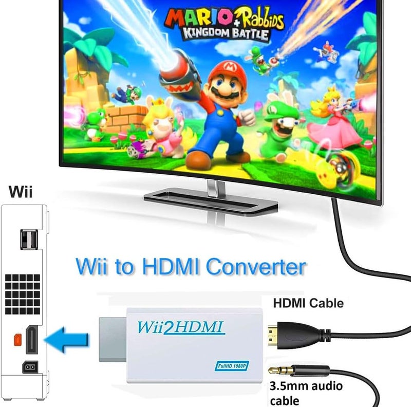 sartyee Wii to HDMI Converter, Wii2 to HDMI for HD Video Audio Output with 3.5mm Audio Jack, Supports All Wii Display Modes 1080P 720P, Wii, Wii U, HDTV, Monitor, NTSC - Image 2