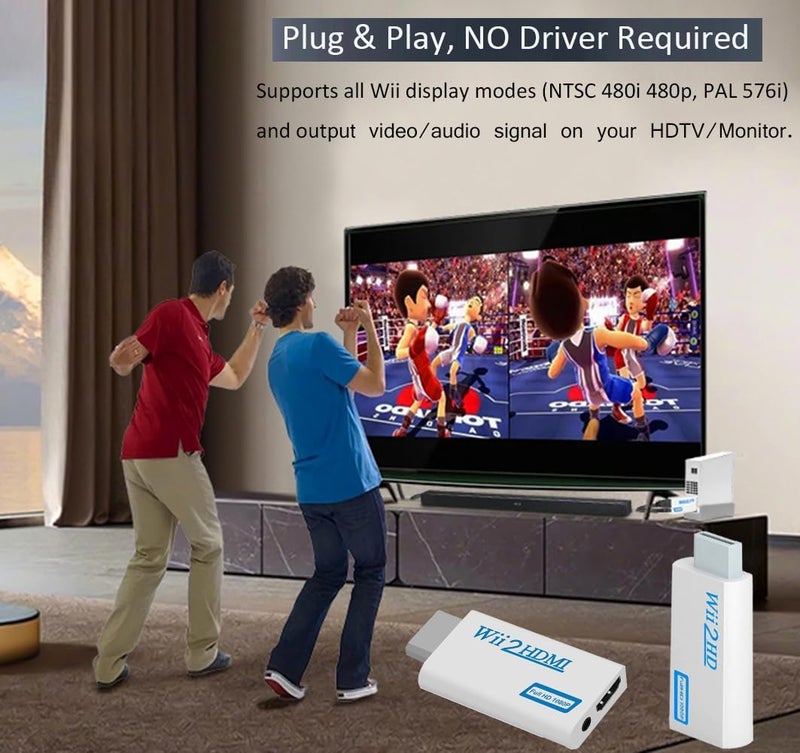 sartyee Wii to HDMI Converter, Wii2 to HDMI for HD Video Audio Output with 3.5mm Audio Jack, Supports All Wii Display Modes 1080P 720P, Wii, Wii U, HDTV, Monitor, NTSC - Image 5