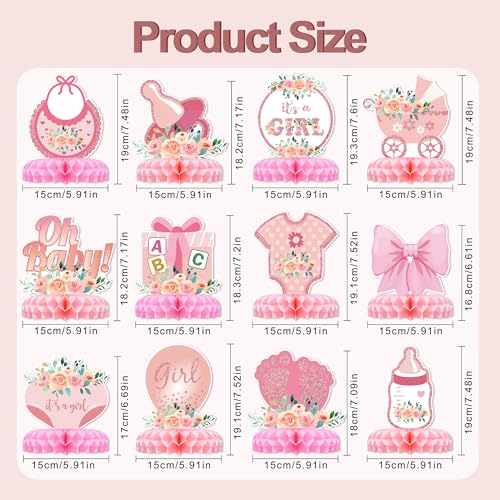 TMTECHJS 12 Pcs Baby Shower Decorations for Girl Glitter Pink Honeycomb Centerpieces for Baby Shower Table Decorations Its a Girl Centerpiece Decor Party Supplies - Image 5