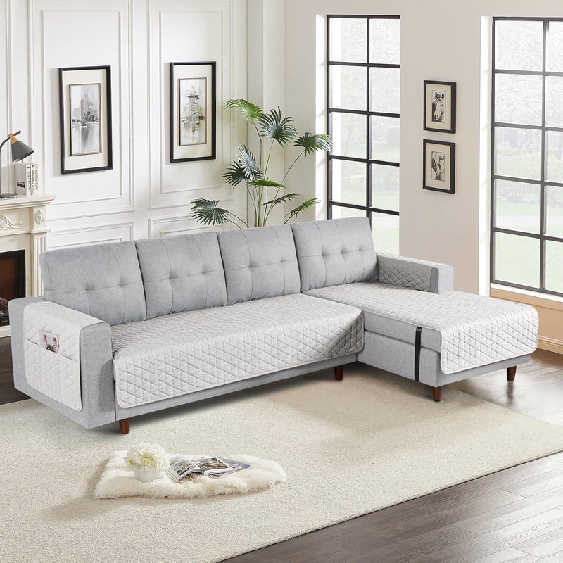 TAOCOCO Sectional Couch Covers 100 Waterproof L Shaped Sofa Covers for Right Hand Facing Chaise Lounge 2 Pieces Couch Cover L Shape Furniture Protector Slipcover for Pets Kids LargeOff White - Image 3