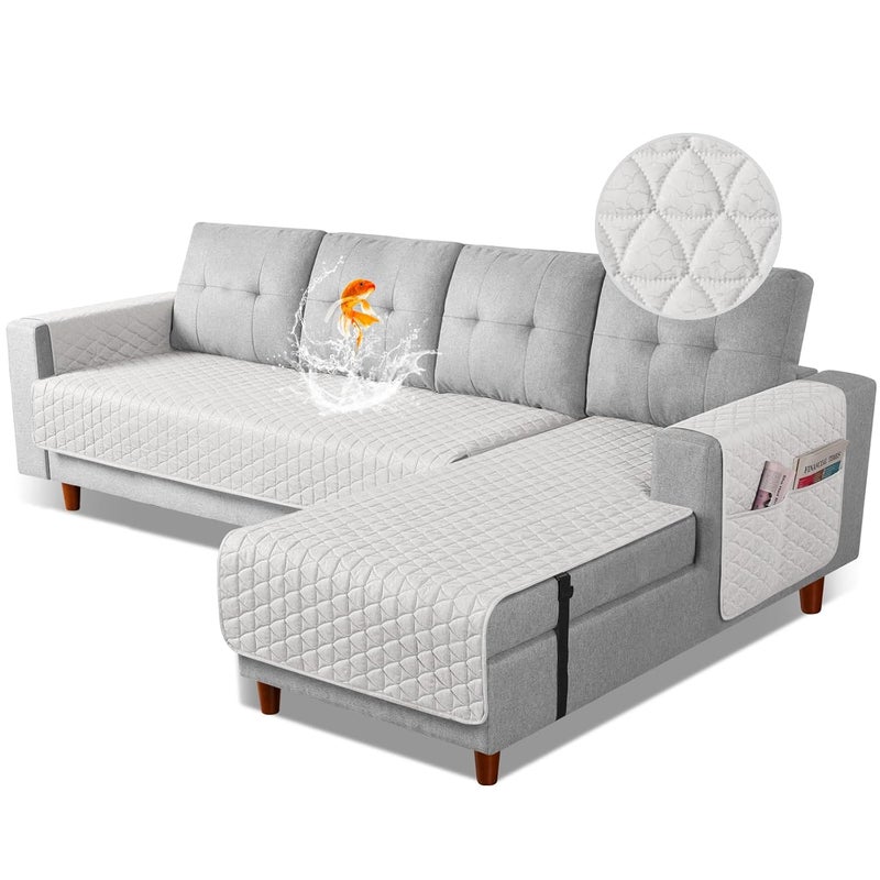 TAOCOCO Sectional Couch Covers 100 Waterproof L Shaped Sofa Covers for Right Hand Facing Chaise Lounge 2 Pieces Couch Cover L Shape Furniture Protector Slipcover for Pets Kids LargeOff White - Image 1