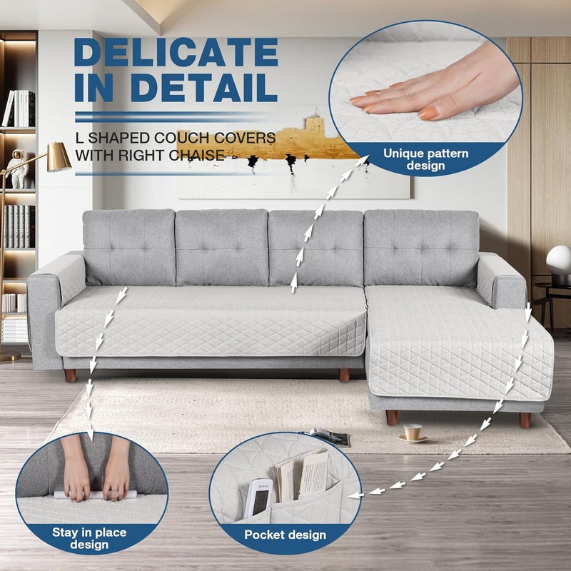 TAOCOCO Sectional Couch Covers 100 Waterproof L Shaped Sofa Covers for Right Hand Facing Chaise Lounge 2 Pieces Couch Cover L Shape Furniture Protector Slipcover for Pets Kids LargeOff White - Image 4