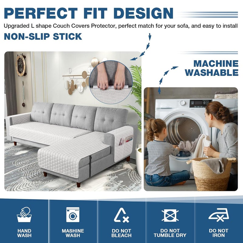 TAOCOCO Sectional Couch Covers 100 Waterproof L Shaped Sofa Covers for Right Hand Facing Chaise Lounge 2 Pieces Couch Cover L Shape Furniture Protector Slipcover for Pets Kids LargeOff White - Image 5