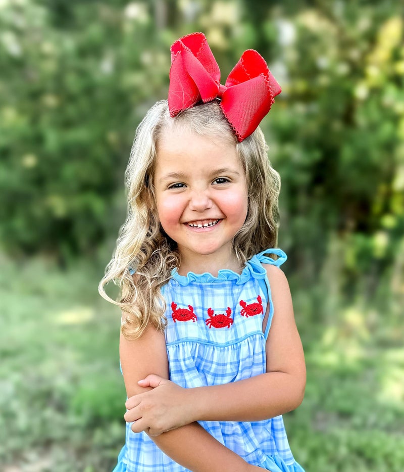 Wee Ones Girls' Classic Grosgrain Moonstitch Edge Hair Bow on a WeeStay Hair Clip, Matching Edge, King, Red - Image 5