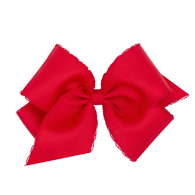 Wee Ones Girls' Classic Grosgrain Moonstitch Edge Hair Bow on a WeeStay Hair Clip, Matching Edge, King, Red - Image 1