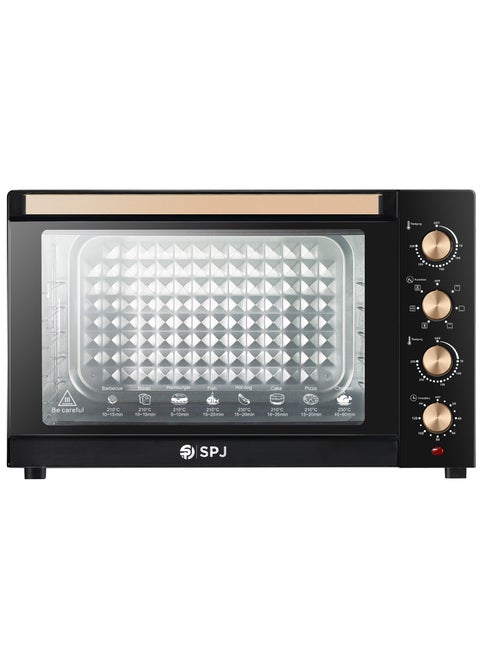 SPJ Electric Oven, 80L Oven, 2400W With 7 Power Levels, 70-250 °C Adjustable Temp.,120 Minutes Timer, 360° Motorised Rotisserie, Inner Lamp, Easy to Use, Color - Brown, EOW-BR80L01