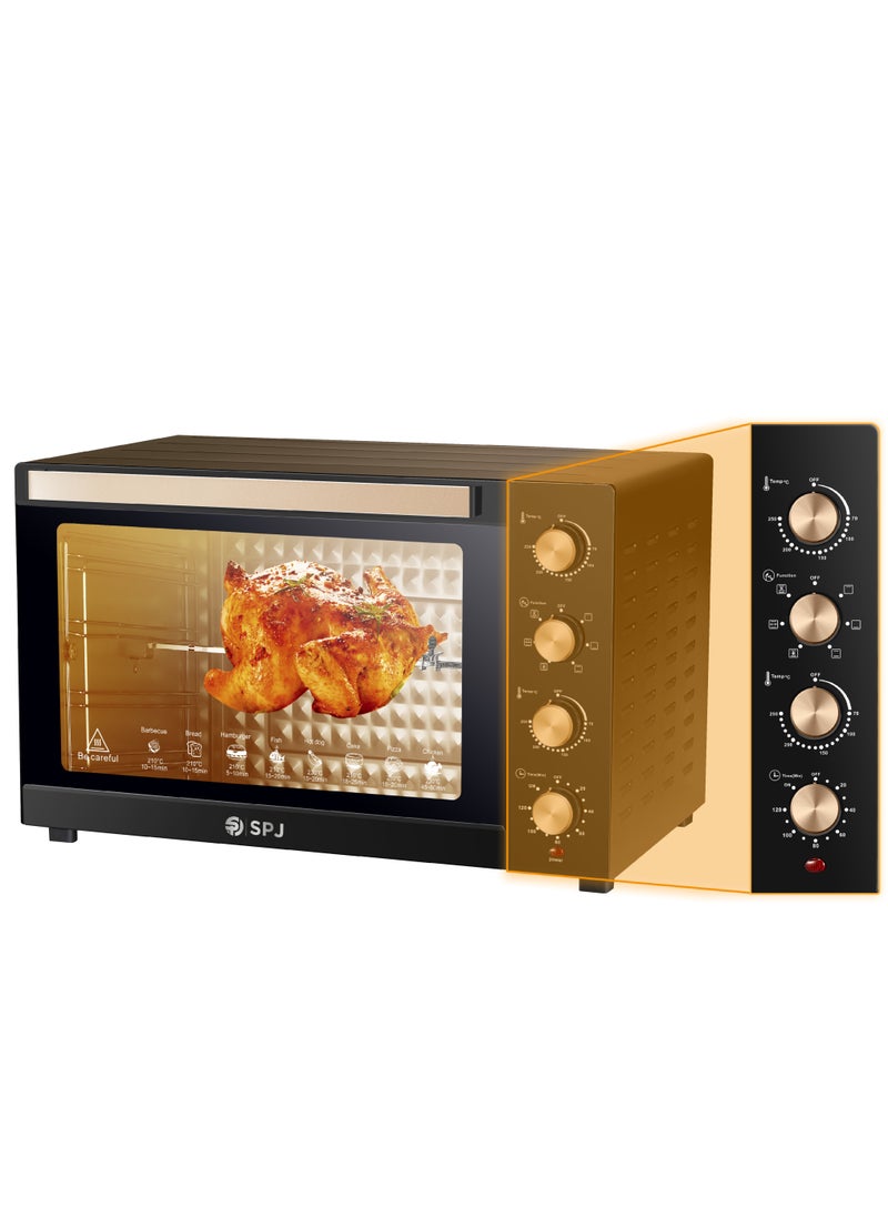 SPJ Electric Oven, 80L Oven, 2400W With 7 Power Levels, 70-250 °C Adjustable Temp.,120 Minutes Timer, 360° Motorised Rotisserie, Inner Lamp, Easy to Use, Color - Brown, EOW-BR80L01
