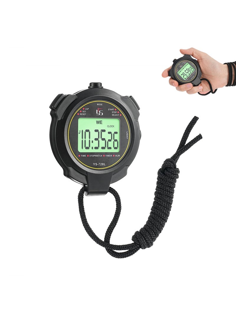 SYOSI - Electronic Digital Sport Stopwatch Timer, Luminous Stopwatch, Large Display with Date Time and Alarm Function, Shockproof Waterproof Switchable Stopwatch with Lanyard for Coach Referee - Image 1