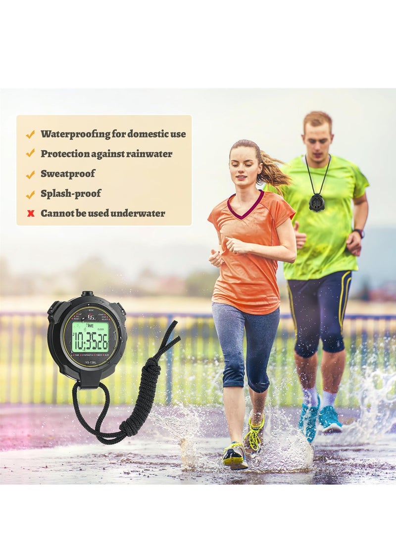 SYOSI - Electronic Digital Sport Stopwatch Timer, Luminous Stopwatch, Large Display with Date Time and Alarm Function, Shockproof Waterproof Switchable Stopwatch with Lanyard for Coach Referee - Image 1