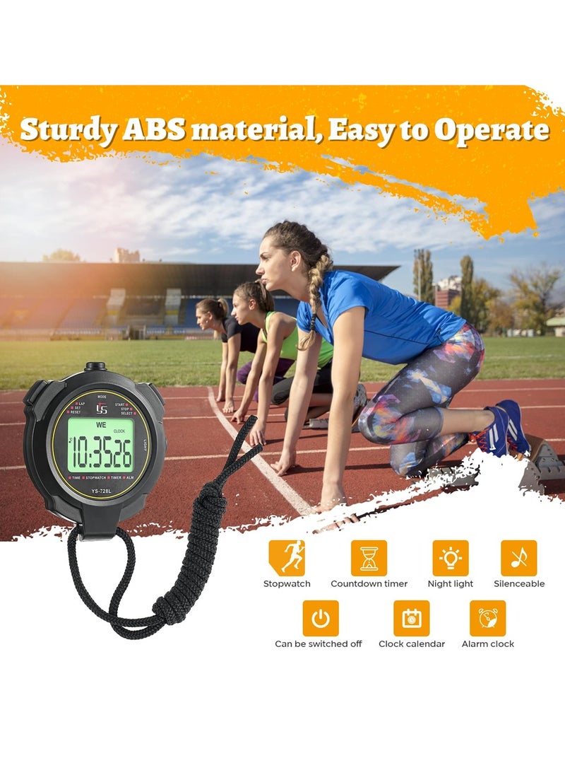 SYOSI - Electronic Digital Sport Stopwatch Timer, Luminous Stopwatch, Large Display with Date Time and Alarm Function, Shockproof Waterproof Switchable Stopwatch with Lanyard for Coach Referee - Image 1