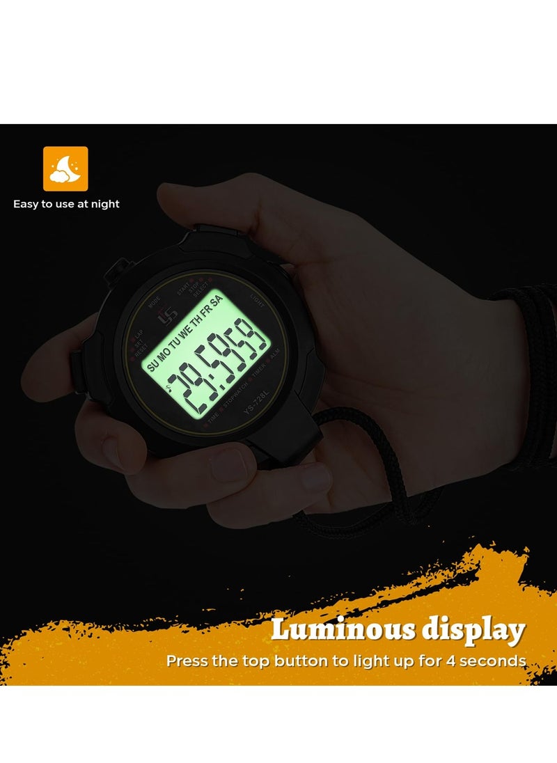 SYOSI - Electronic Digital Sport Stopwatch Timer, Luminous Stopwatch, Large Display with Date Time and Alarm Function, Shockproof Waterproof Switchable Stopwatch with Lanyard for Coach Referee - Image 1