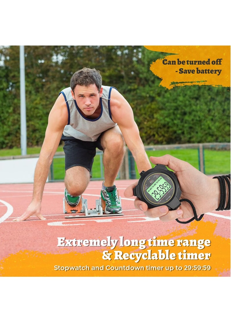 SYOSI - Electronic Digital Sport Stopwatch Timer, Luminous Stopwatch, Large Display with Date Time and Alarm Function, Shockproof Waterproof Switchable Stopwatch with Lanyard for Coach Referee - Image 1